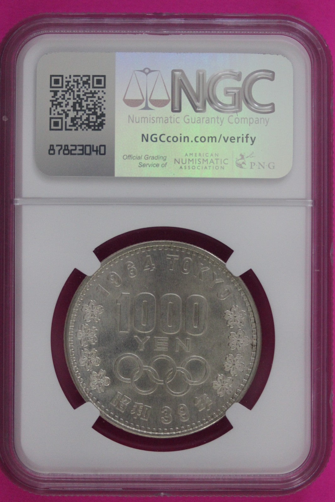 1964 MS 65 Japan S39 1000 Yuan Tokyo Olympics Silver Coin NGC 109