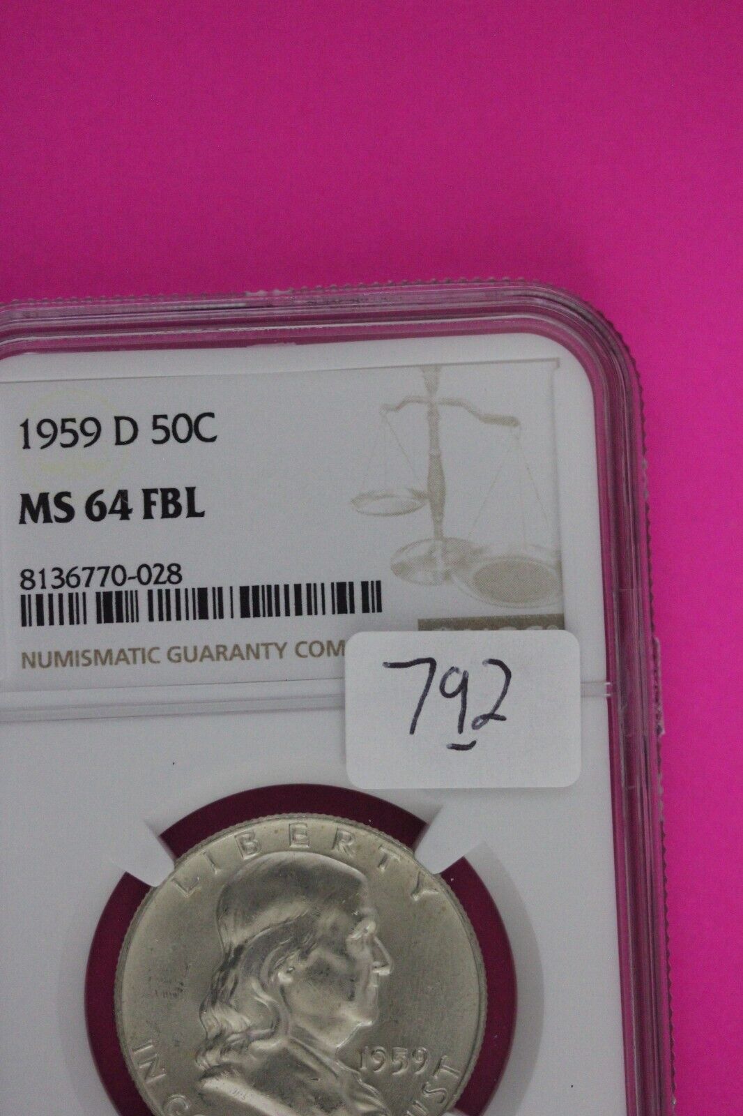 Full Bell Lines 1959 D MS 64 FBL Ben Franklin Half Dollar Silver Coin NGC 792