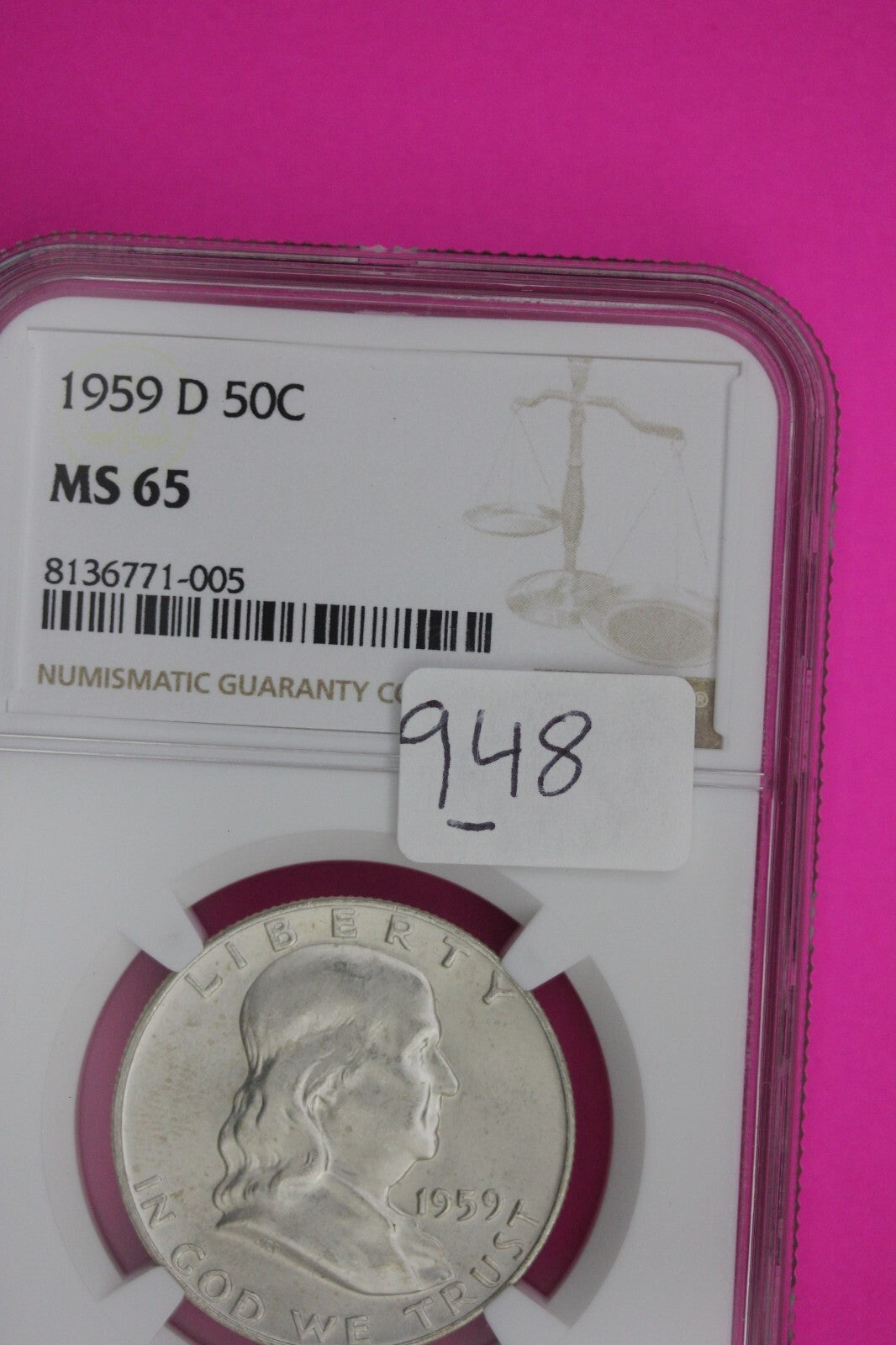 Full Bell Lines 1959 D MS 65 FBL Ben Franklin Half Dollar Silver Coin NGC 948