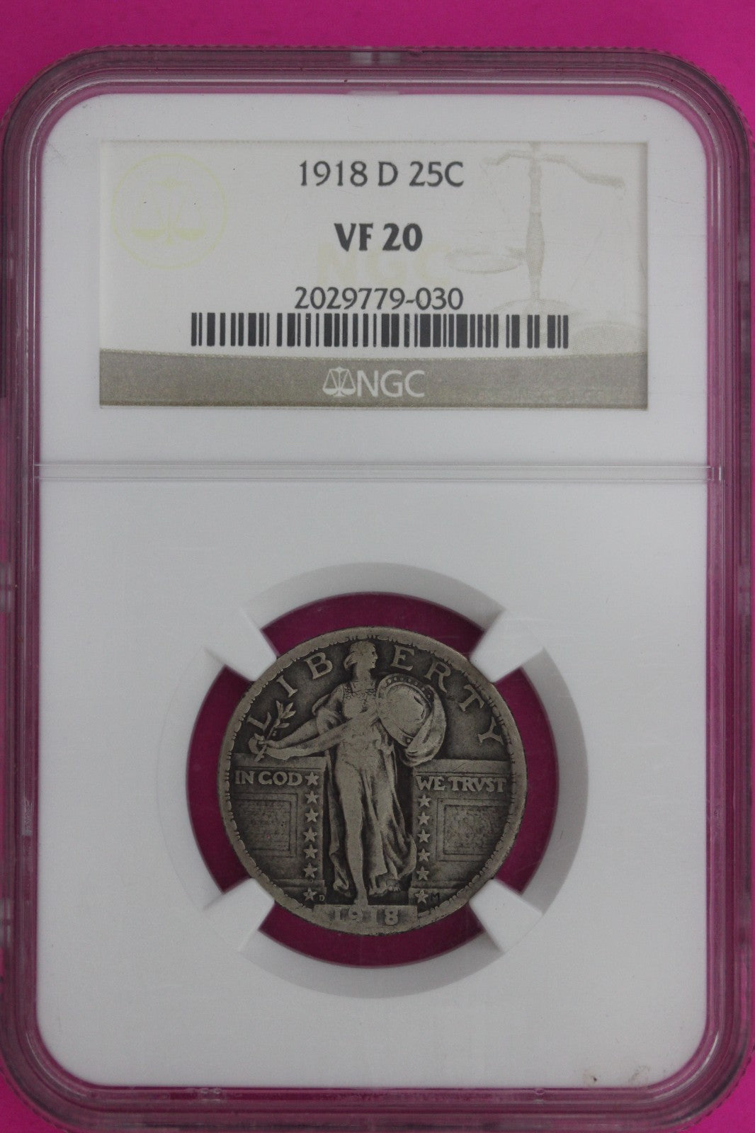 1918 D VF 20 Standing Liberty Silver Quarter NGC Certified Graded Authentic 1246