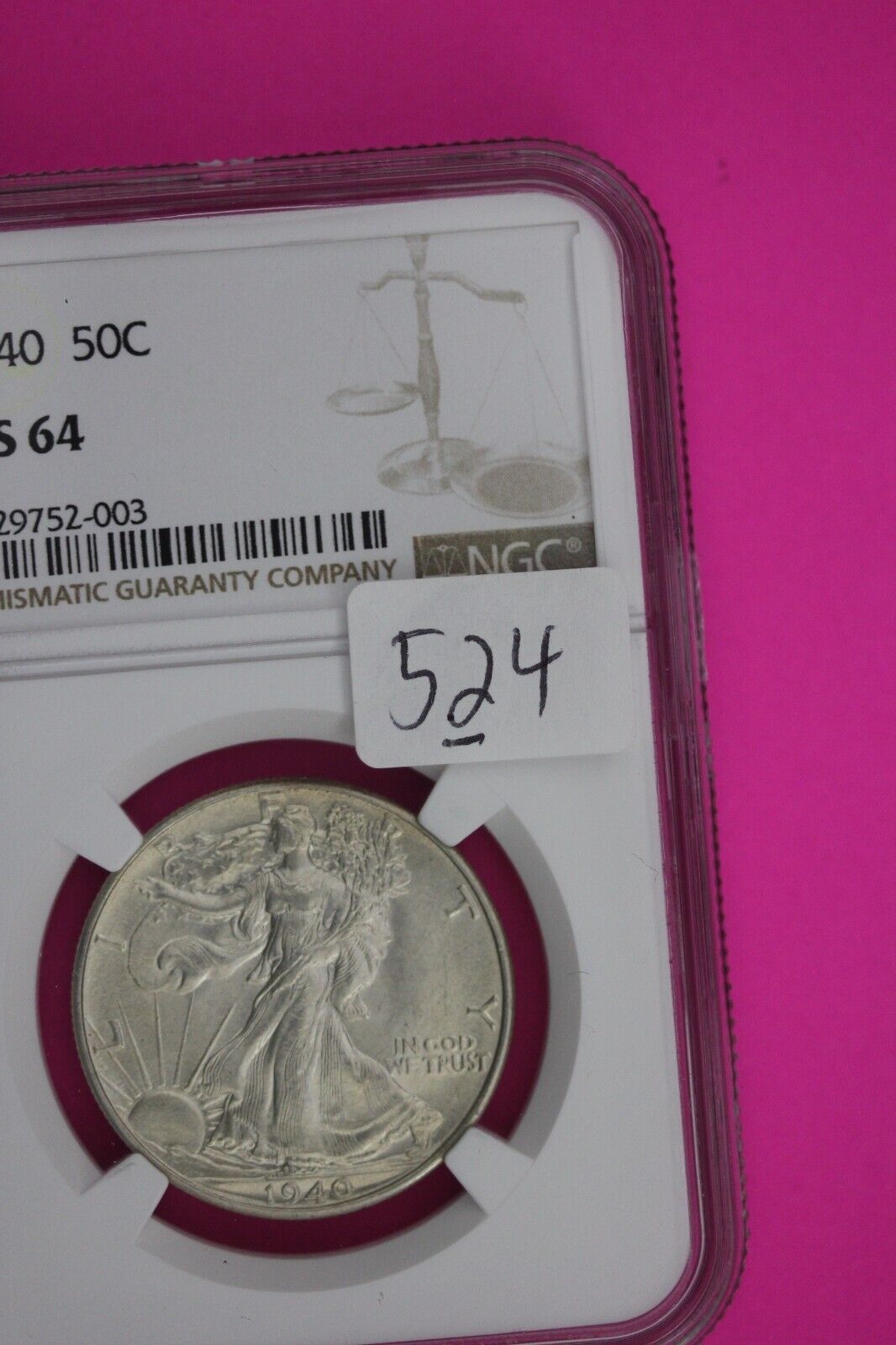 1940 P MS 64 Walking Liberty Half Dollar NGC Graded Certified Authentic 524