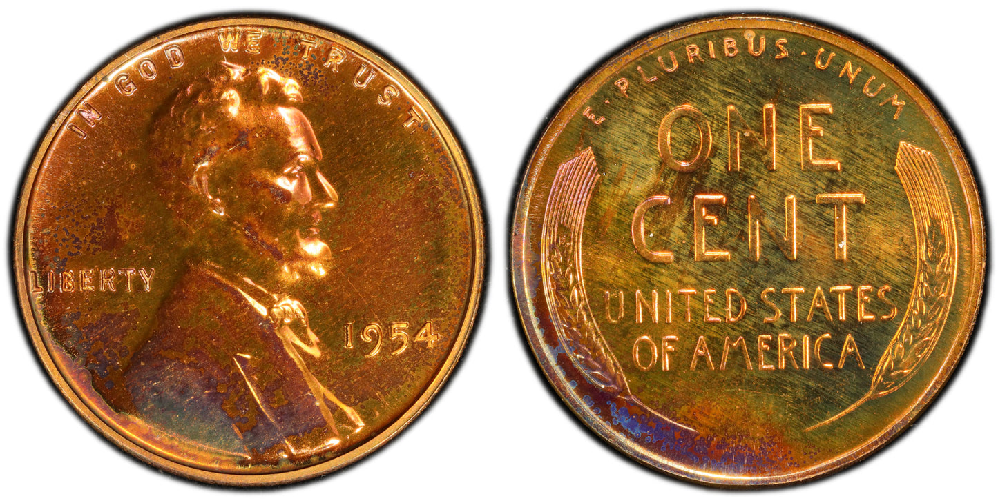 Toned 1954 PR 67 Red Abraham Lincoln Wheat Cent PCGS Graded Certified Slab 412