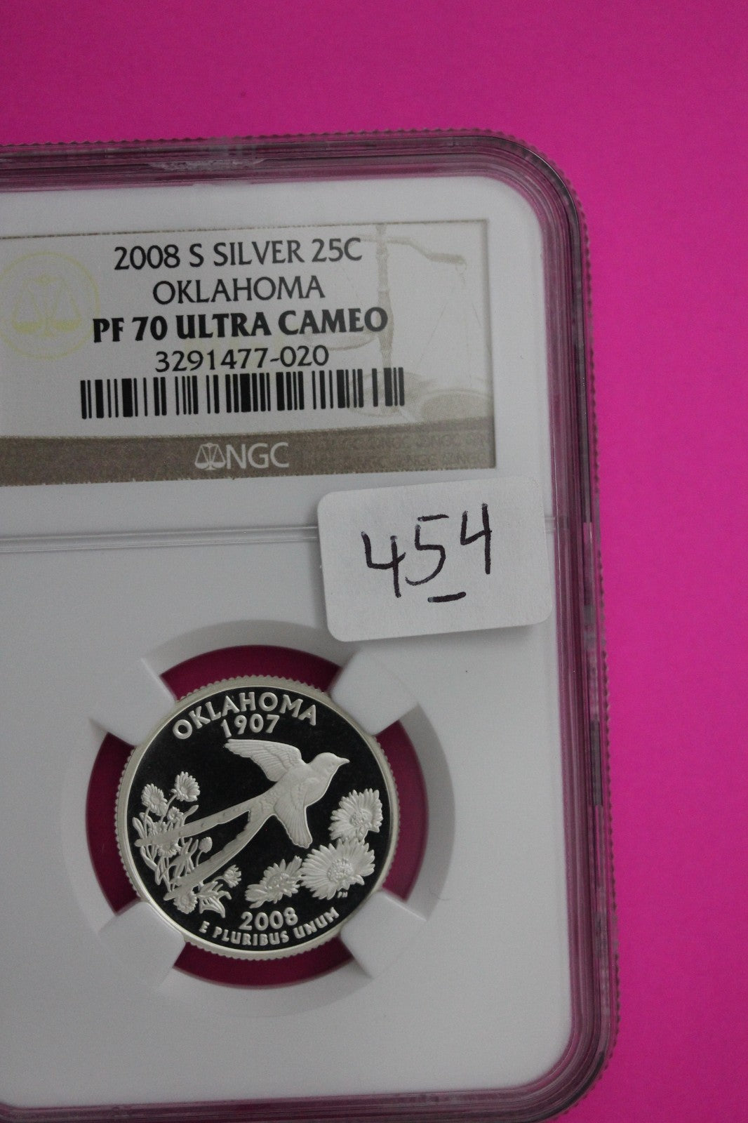 2008 S PF 70 Oklahoma Silver State Quarter NGC Certified Authentic Slab 454