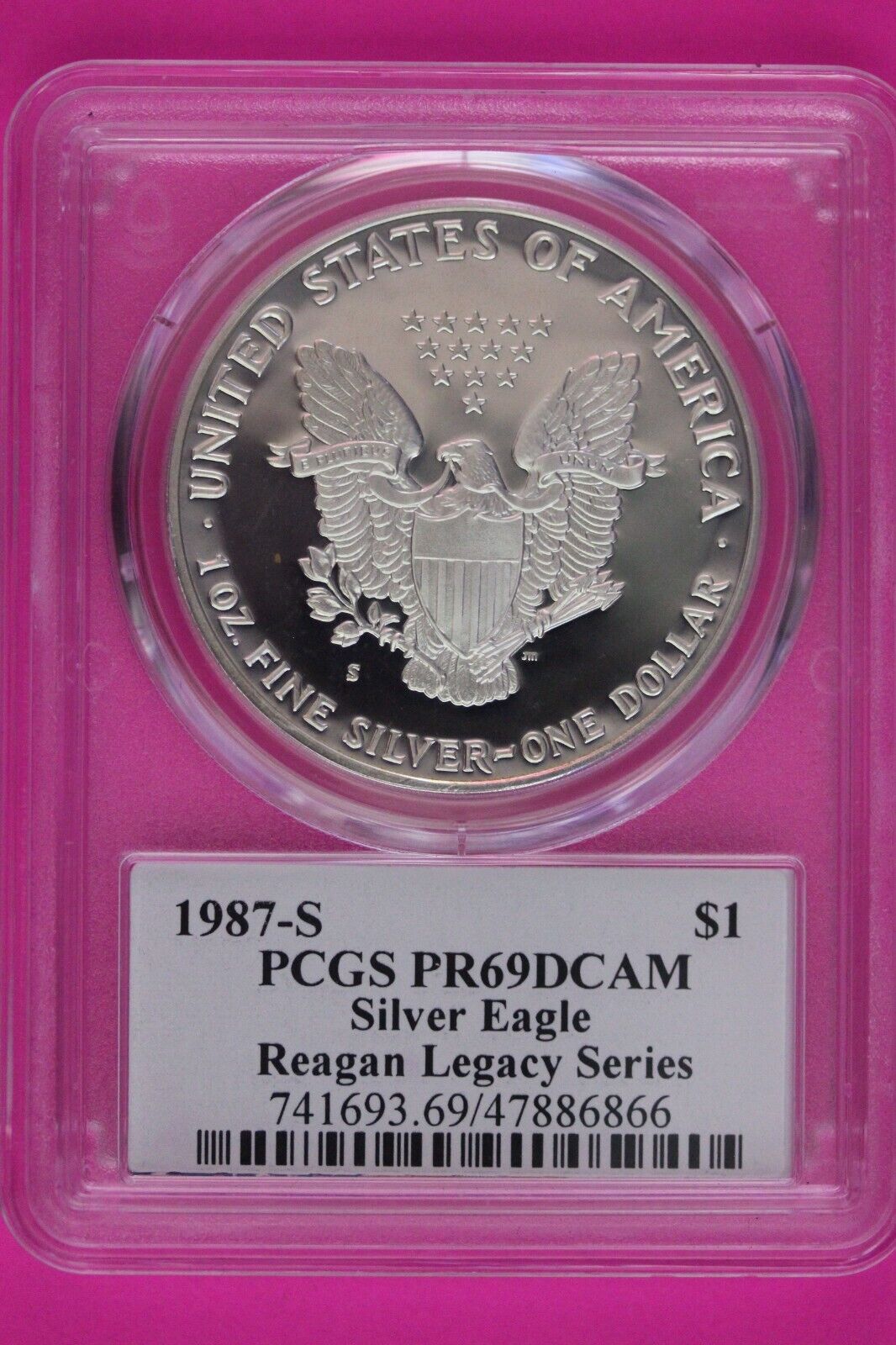 1987 S PR 69 Silver Eagle Reagan Legacy Series Ashley Reagan Signature PCGS 931