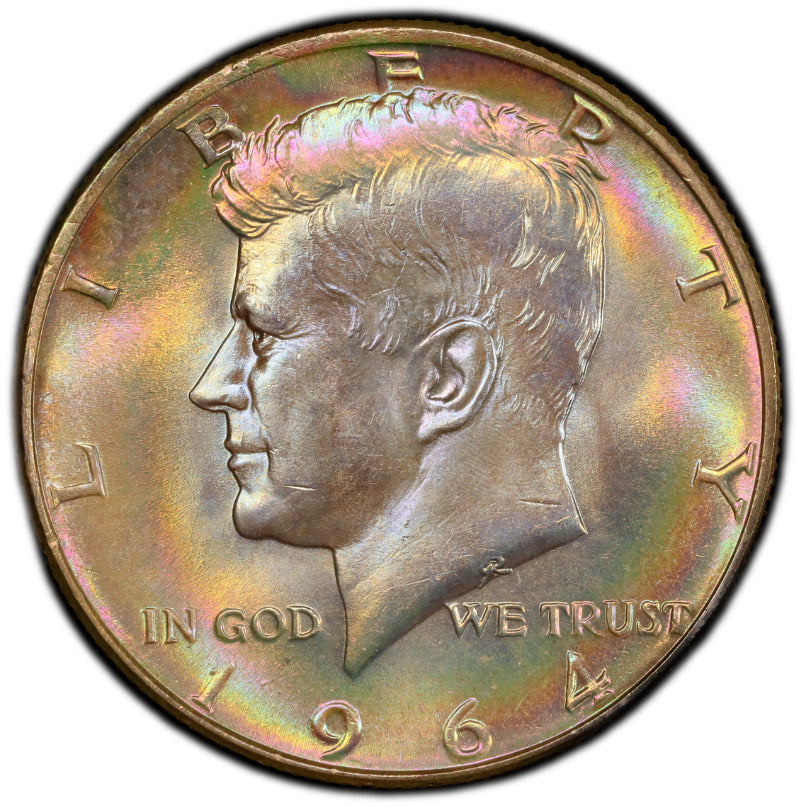 Rainbow Toned 1964 P Silver MS 66 John F Kennedy Silver Half Dollar PCGS 145