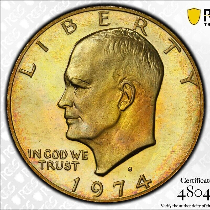 Toned Color 1974 S PR 67 Silver Ike Eisenhower Dollar PCGS Trueview Slab 220