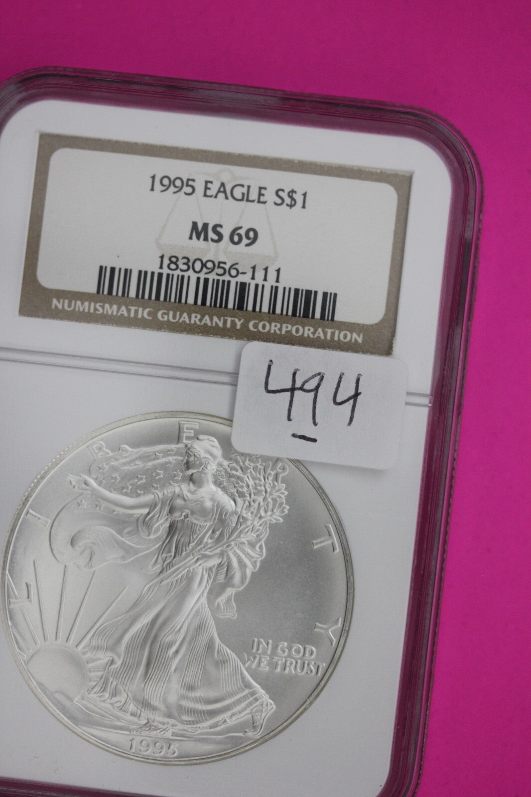 1995 MS 69 Silver Eagle Coin 1 OZ .999 NGC Graded Certified Authentic Slab 494