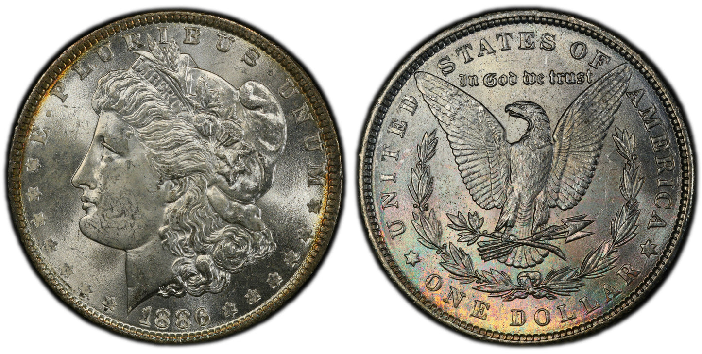 Toned 1886 P MS 64 Morgan Silver Dollar PCGS Graded Certified Authentic Slab 270