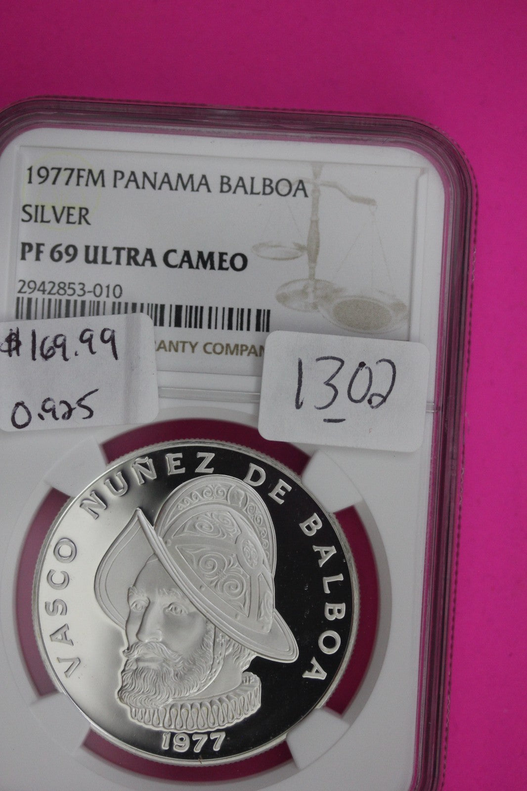1977 Panama PF 69 Ultra Cameo Proof Silver Balboa NGC Certified Graded Slab 1302