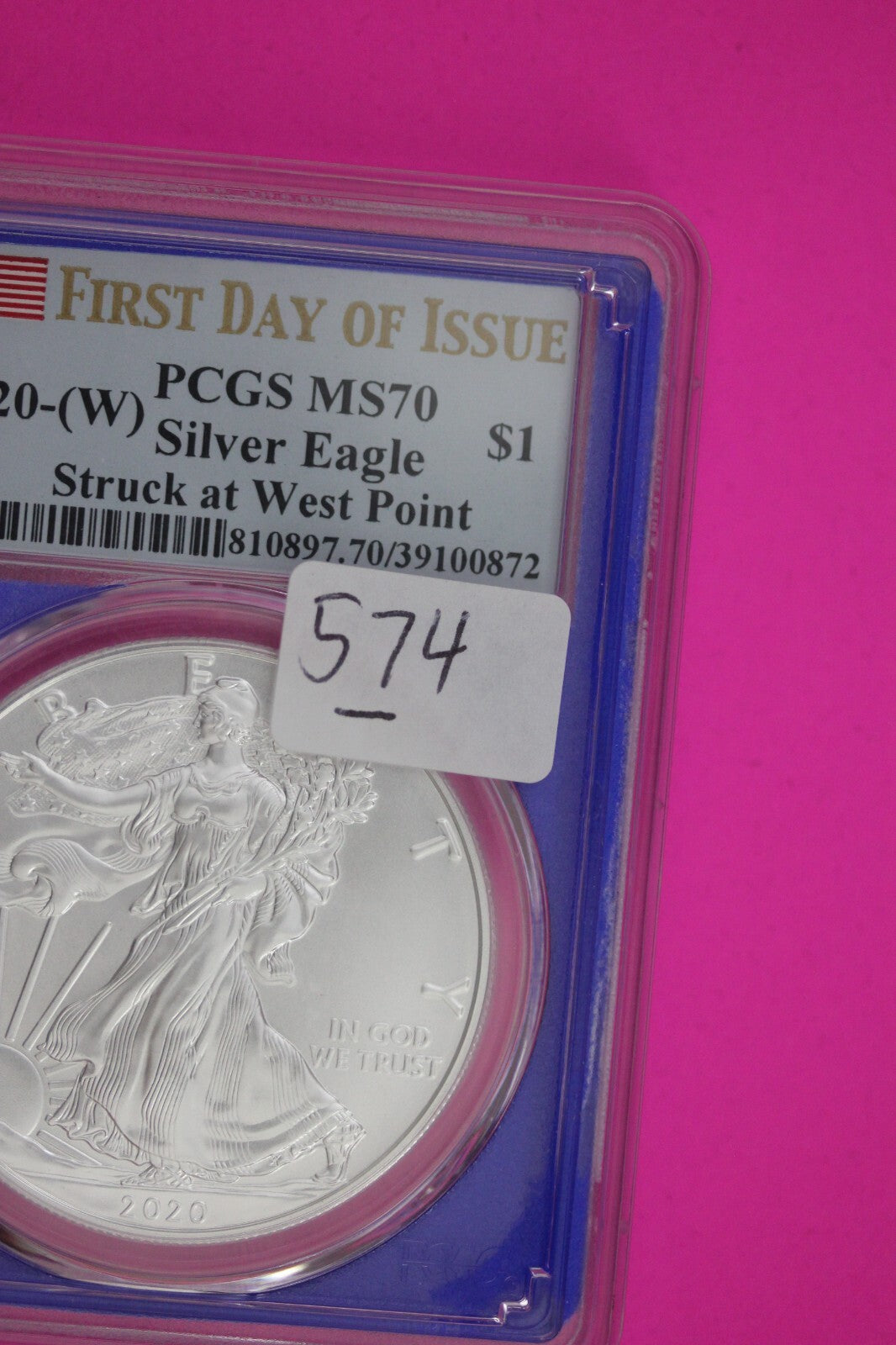 2020 (W) MS 70 Silver Eagle Coin 1 OZ .999 PCGS Certified Graded Authentic 574