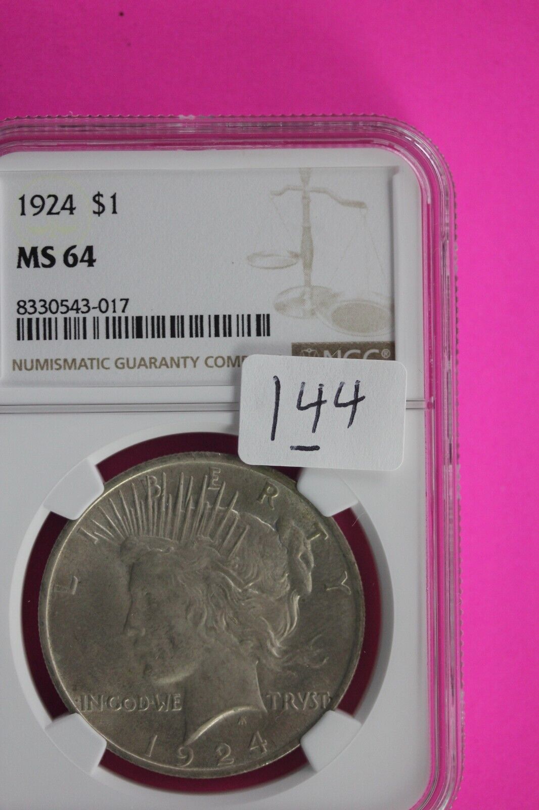 1924 P MS 64 Liberty Peace Silver Dollar NGC Certified Authentic Graded Slab 144
