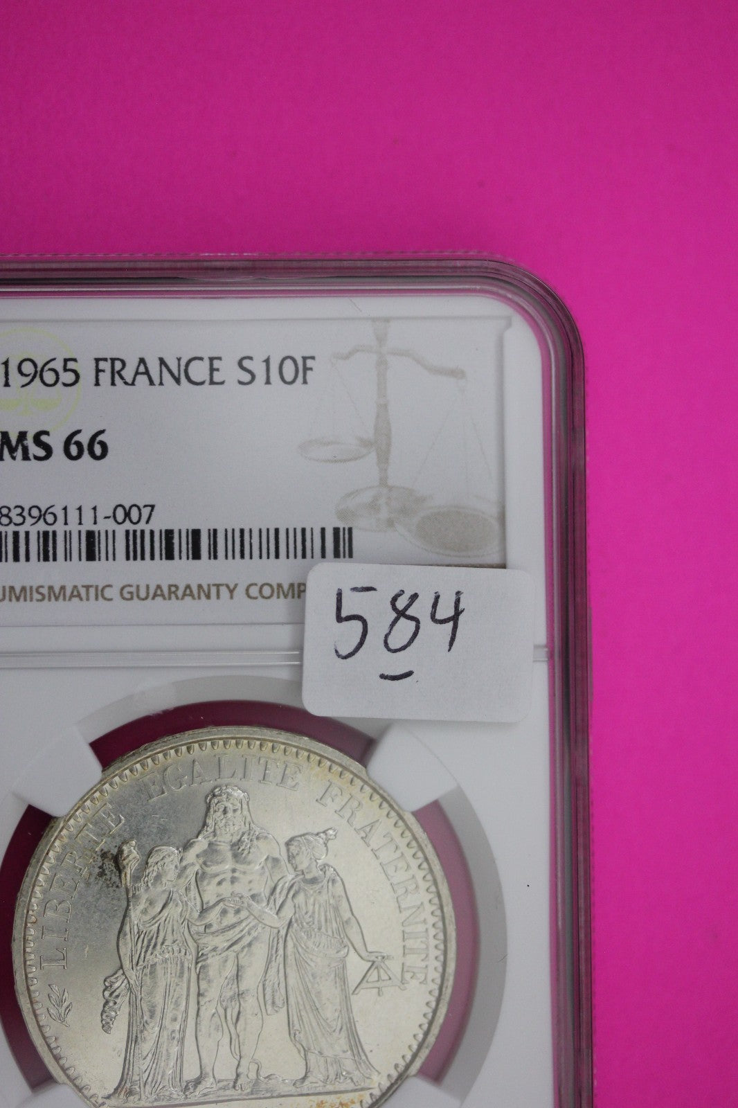 1965 MS 66 France 10 Francs Silver Coin NGC Graded Authentic Certified Slab 584