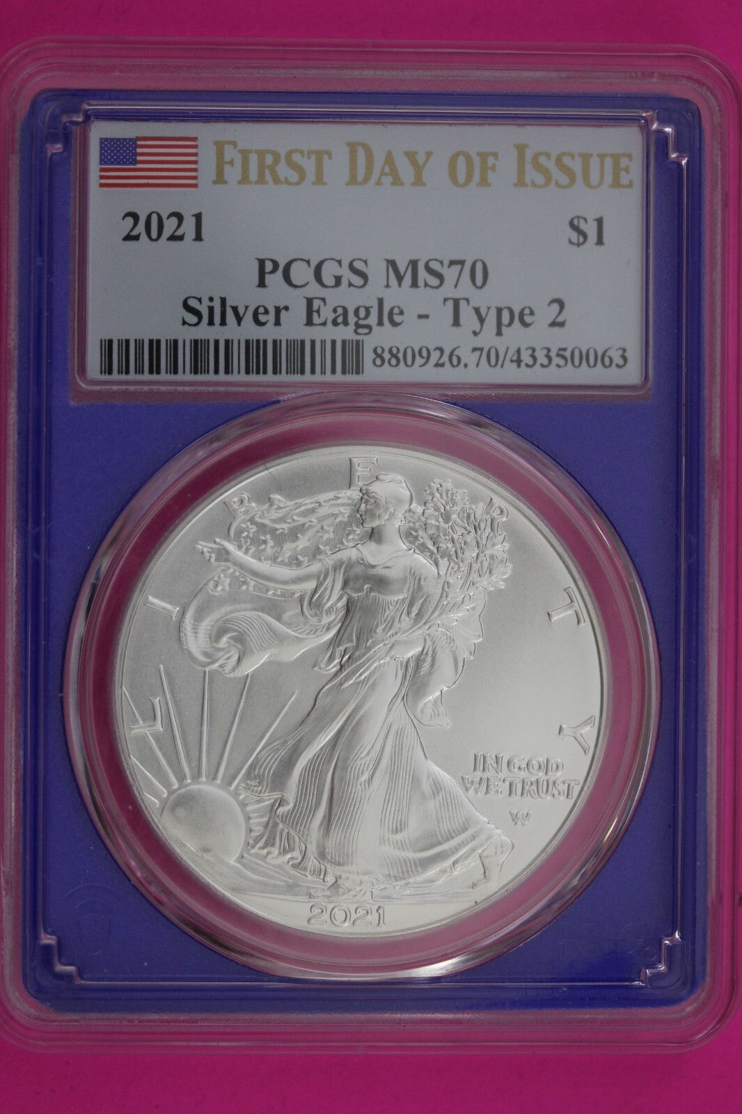 2021 T2 MS 70 Silver Eagle Coin 1 OZ .999 PCGS Certified Graded Authentic 585