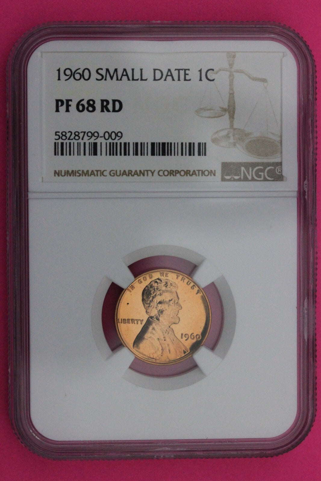 1960 Small Date PF 68 RD Lincoln Memorial Cent Penny NGC Certified Authentic 94