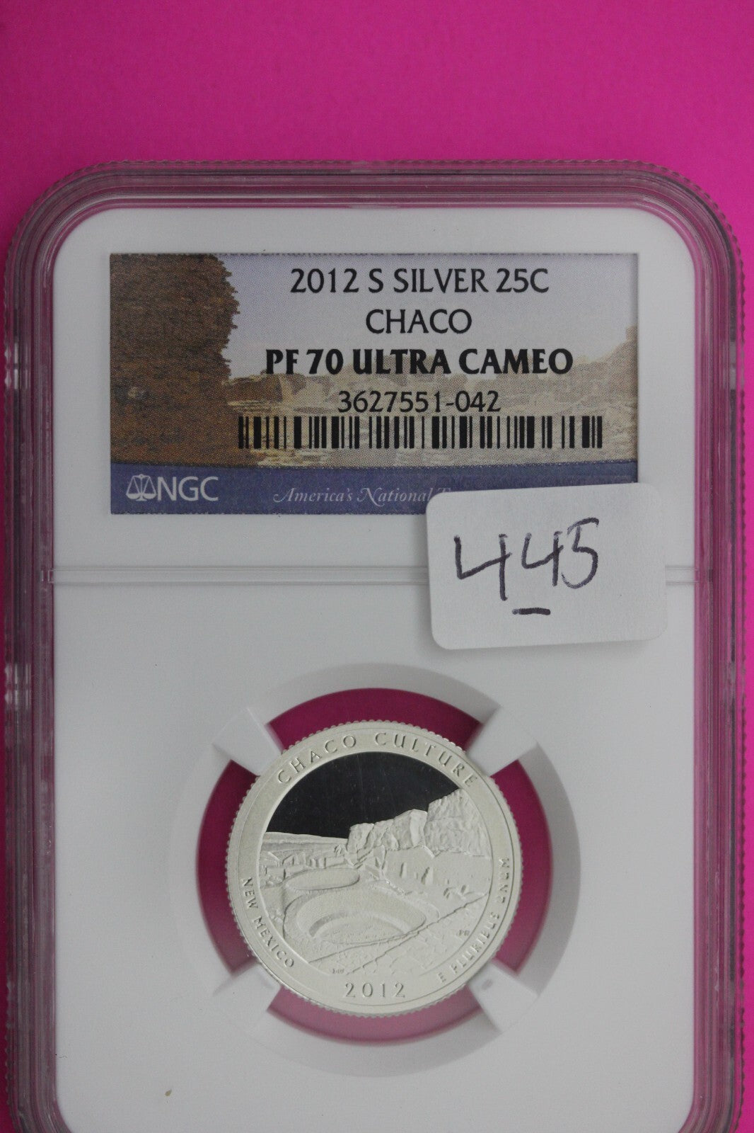 2012 S PF 70 Silver Quarter Chaco National Park NGC Graded Certified Slab 445