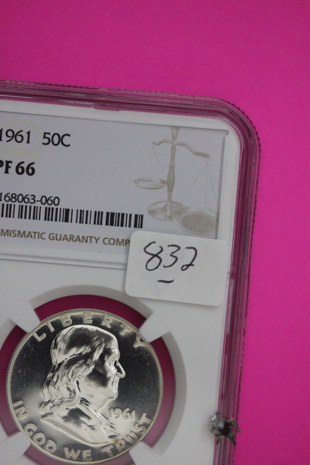 1961 PF 66 Ben Franklin Silver Proof Half Dollar NGC Graded Certified Slab 832