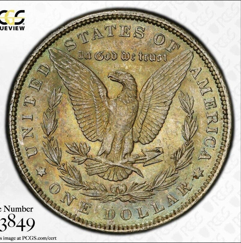 Toned 1890 P MS 62 Morgan Liberty Silver Dollar PCGS Certified Slab 43