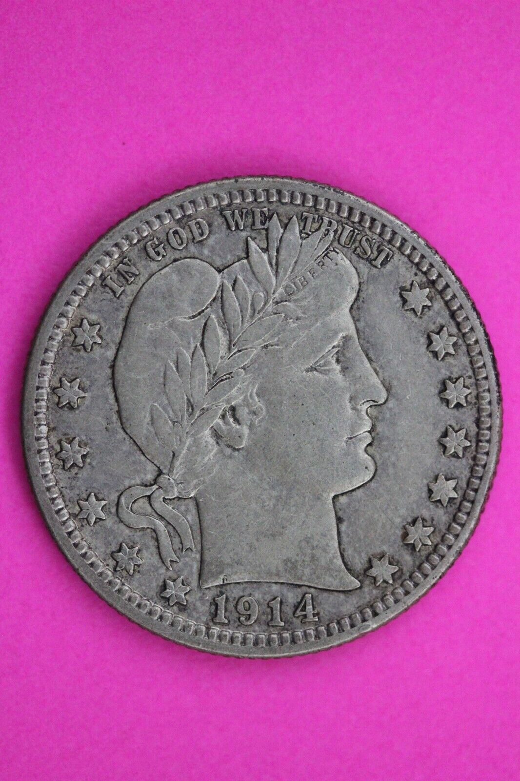 High Grade 1914 D Barber Liberty Silver Quarter Scarce Semi Key Date Coin 95
