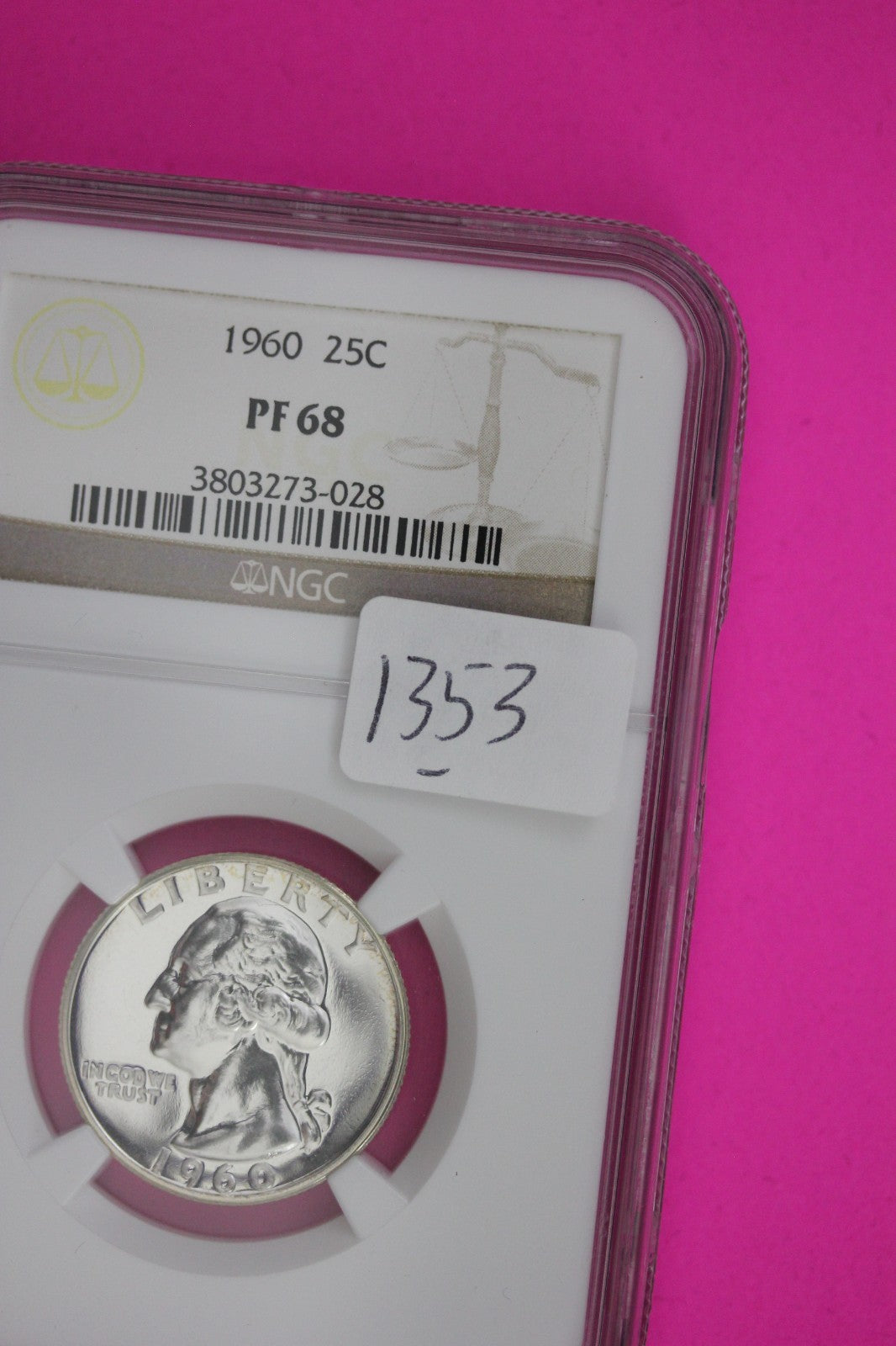 1960 PF 68 Proof Washington Silver Quarter NGC Certified Graded Authentic 1353