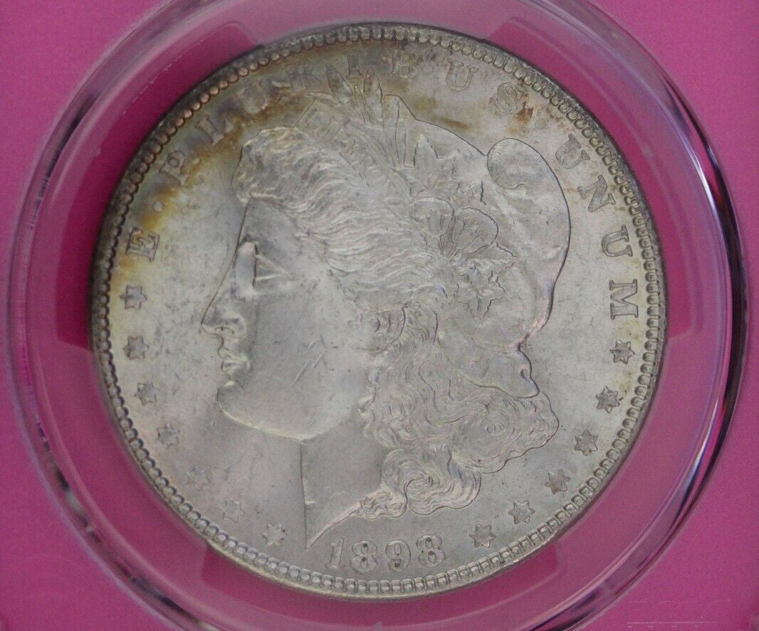 Rainbow Toned 1898 P MS 63 Morgan Liberty Silver Dollar PCGS Certified Slab 21