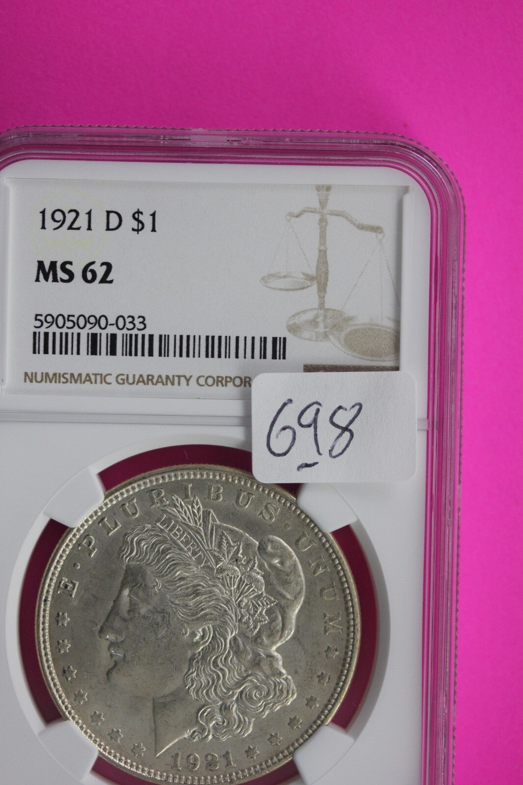 1921 D MS 62 Liberty Morgan Silver Dollar NGC Certified Graded Authentic 698