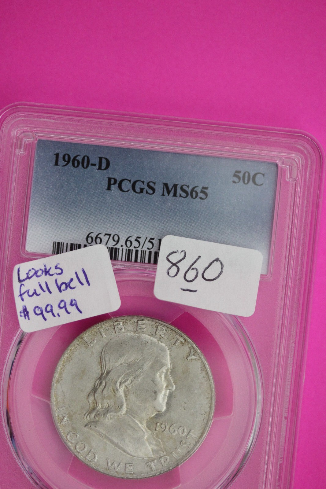 1960 D MS 65 Ben Franklin Half Dollar PCGS Graded Certified Authentic Slab 860