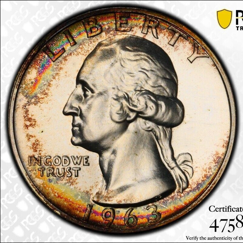 Rainbow Toned 1963 PR 66 George Washington Quarter PCGS Trueview Slab 424
