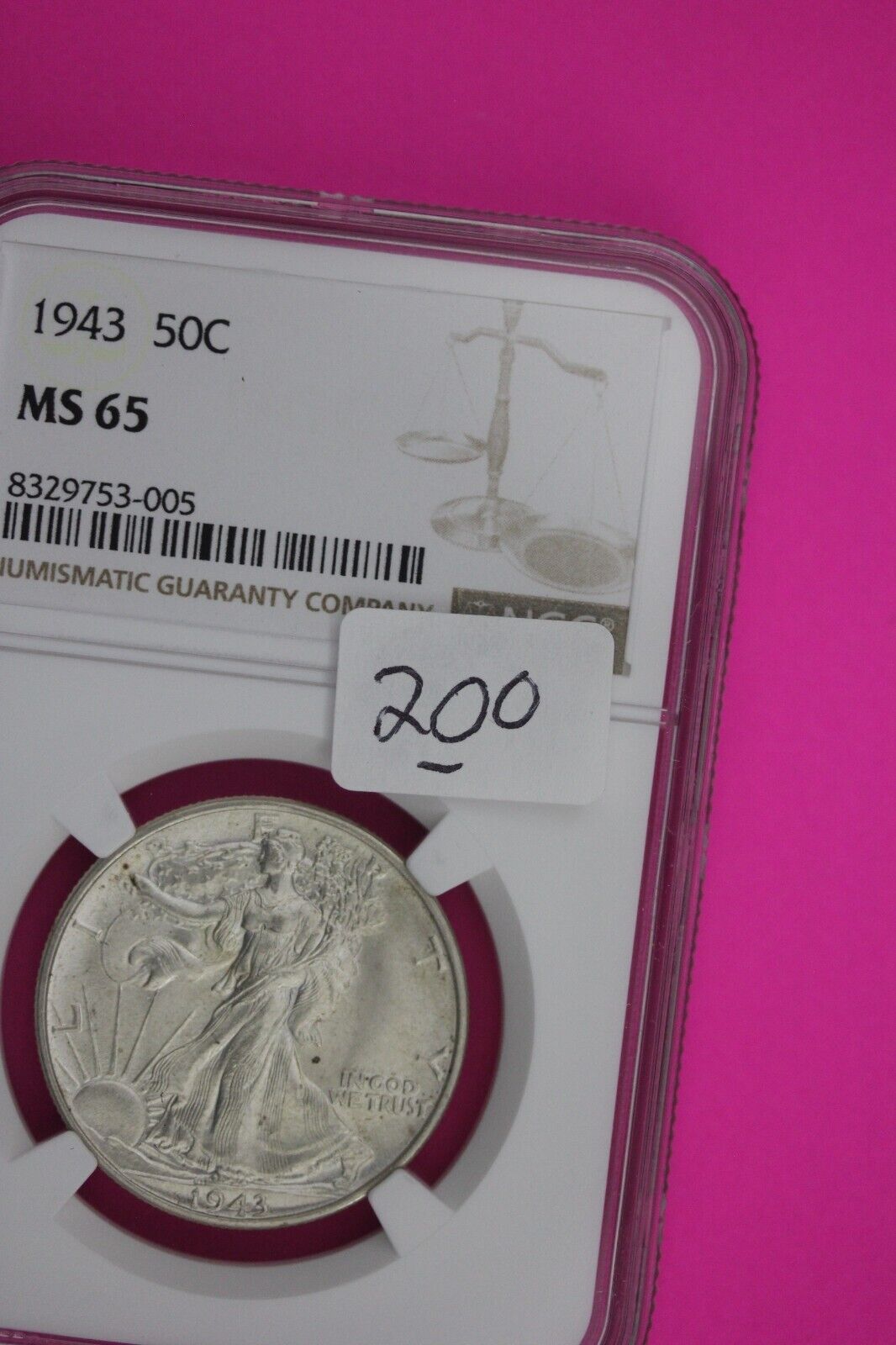 1943 P MS 65 Walking Liberty Half Dollar NGC Graded Certified Authentic 200