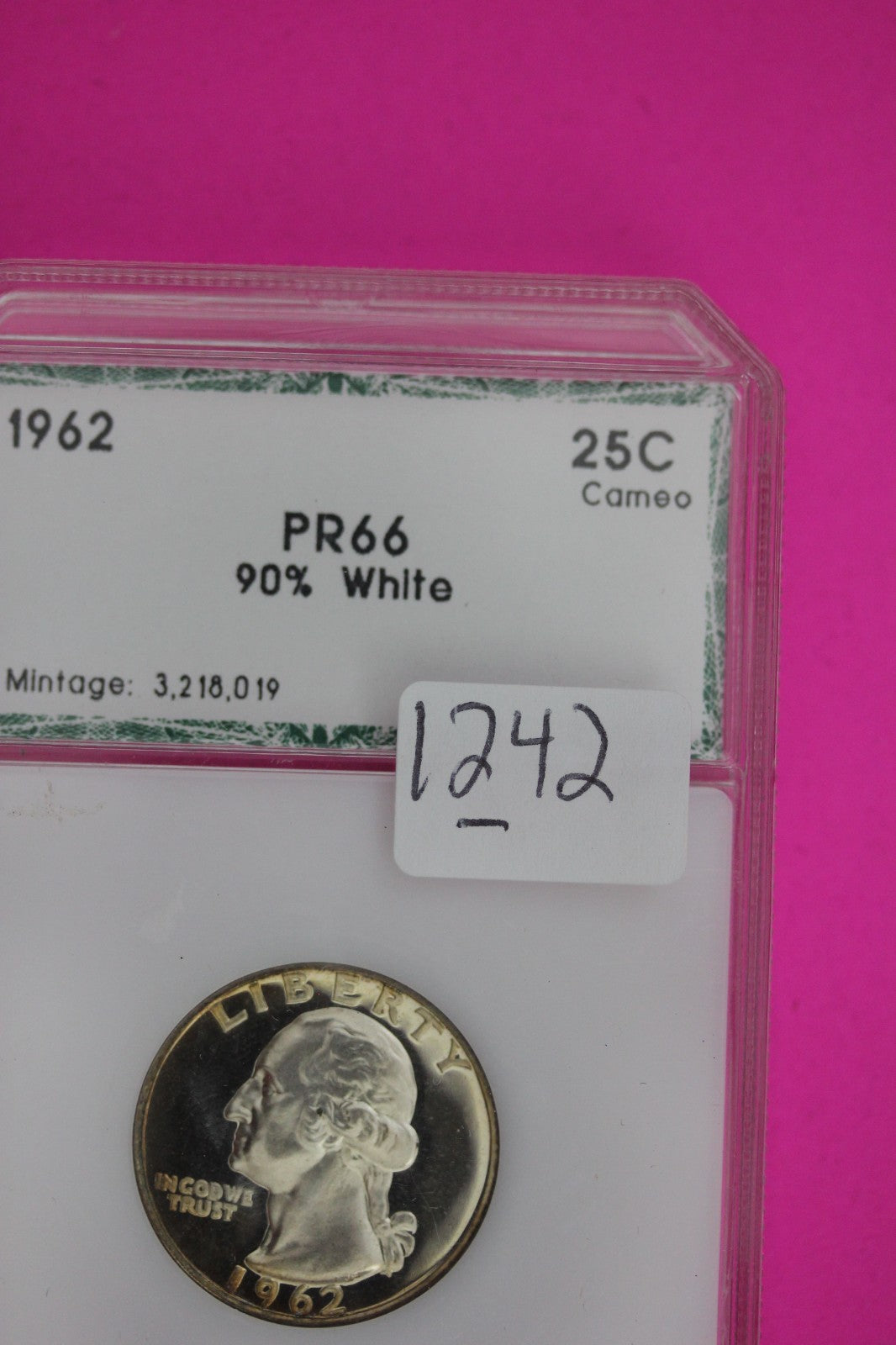 Toned 1962 Proof George Washington Silver Quarter Guaranteed Authentic 1242
