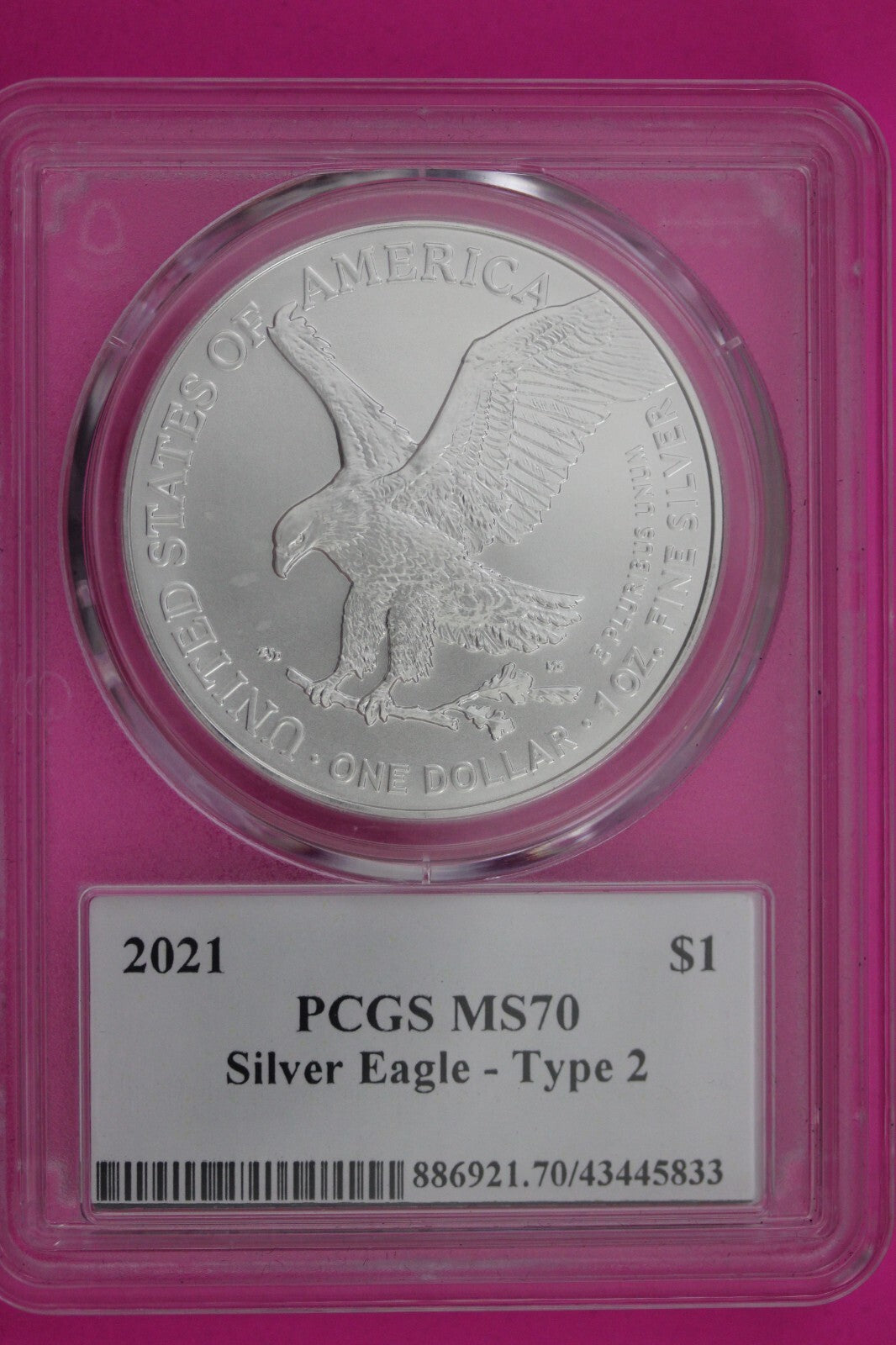 2021 T2 MS 70 Silver Eagle Coin 1 OZ .999 PCGS Certified Graded Authentic 573