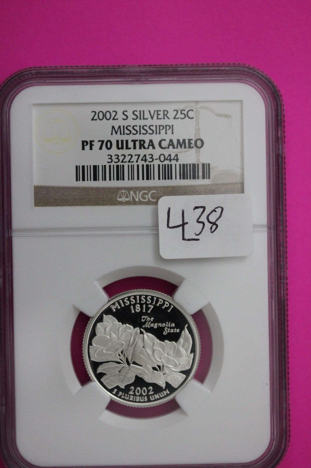 2002 S PF 70 Mississippi Silver State Quarter NGC Certified Authentic Slab 438