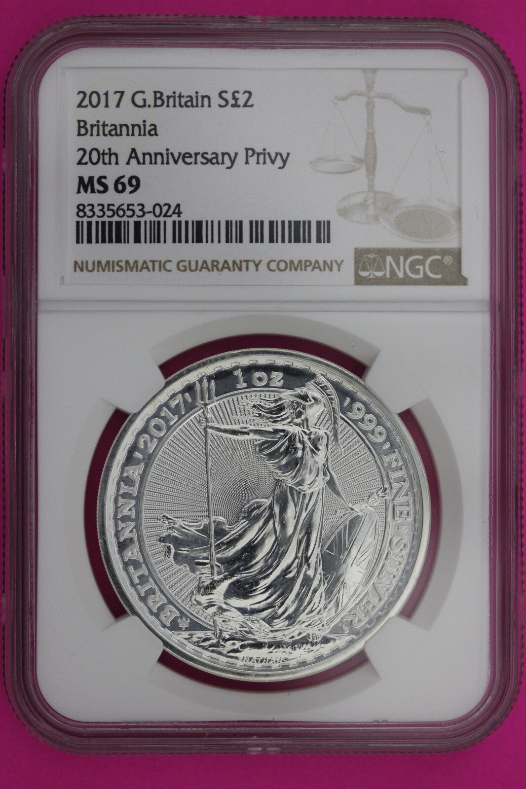 2017 MS 69 Great Britain £2 Britannia 20th Anniversary Privy NGC Graded 1171