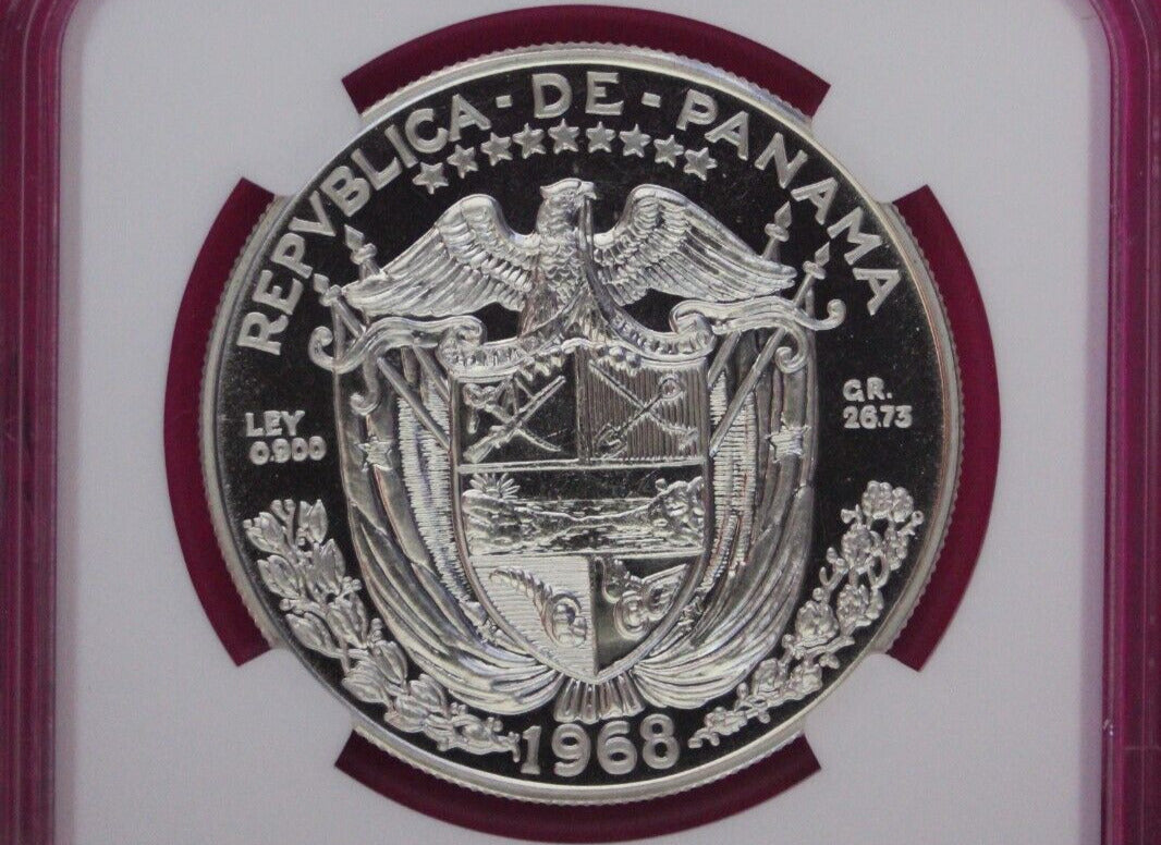 1968 Panama PF 68 Cameo Proof Silver Balboa NGC Certified Graded Slab 1081