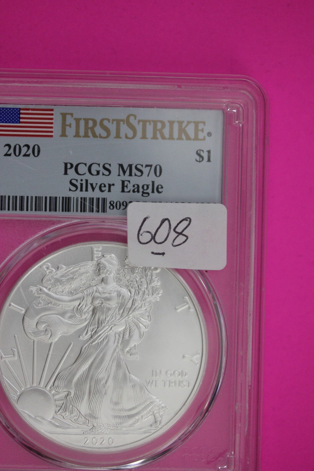 2020 MS 70 Silver Eagle Coin 1 OZ .999 PCGS Certified Graded Authentic Slab 608