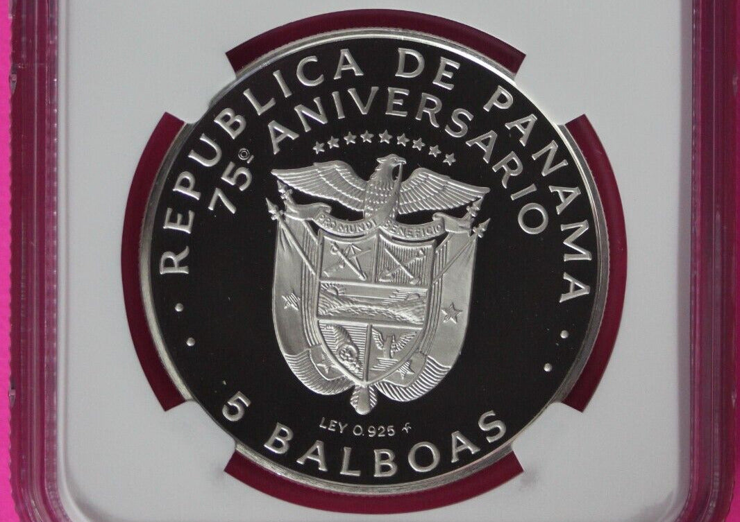 1978 Panama PF 66 Proof Silver 5 Balboas NGC Certified Authentic Slab 1013