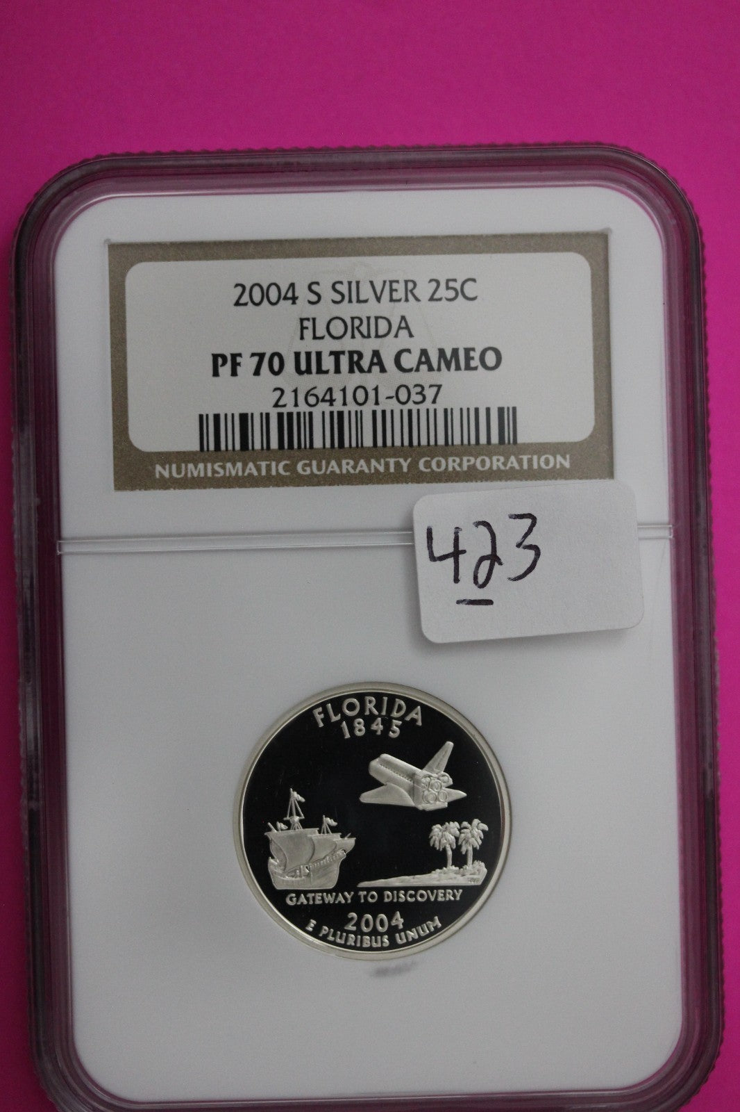 2004 S PF 70 Florida Silver State Quarter NGC Certified Authentic Slab 423