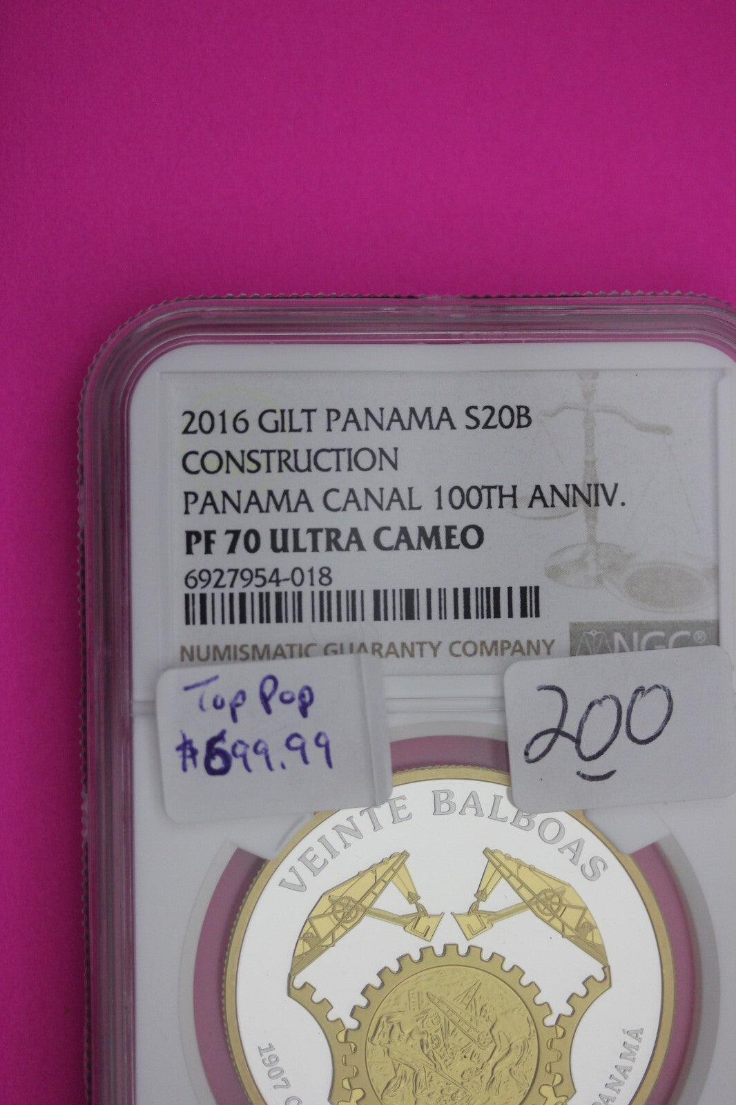Top Pop 2016 PF 70 Gilt Panama 20 Balboas Canal Construction Anniversary NGC 200
