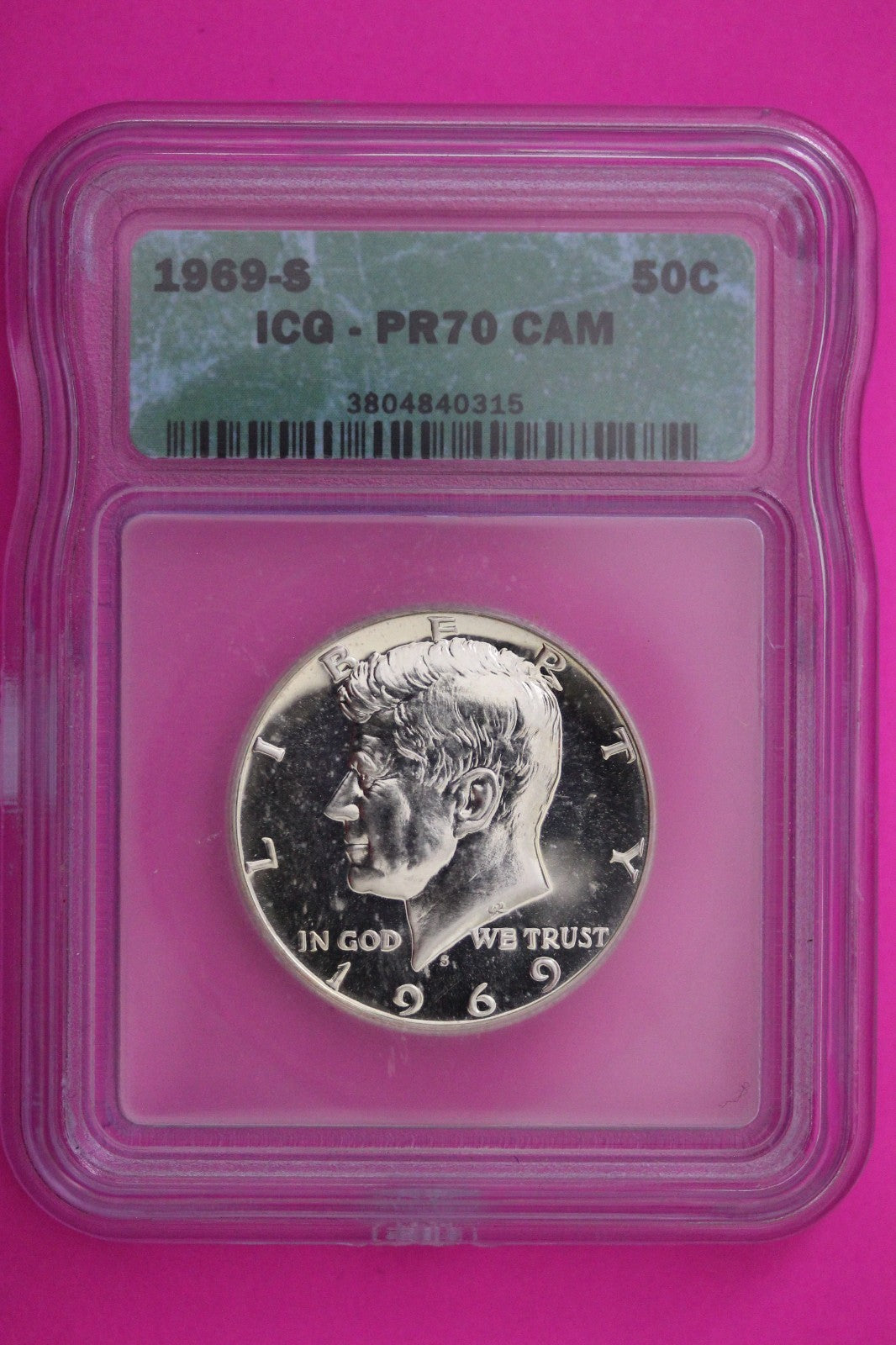 1969 S PR 70 Cameo John F Kennedy Silver Half Dollar ICG Authent Graded Slab 313