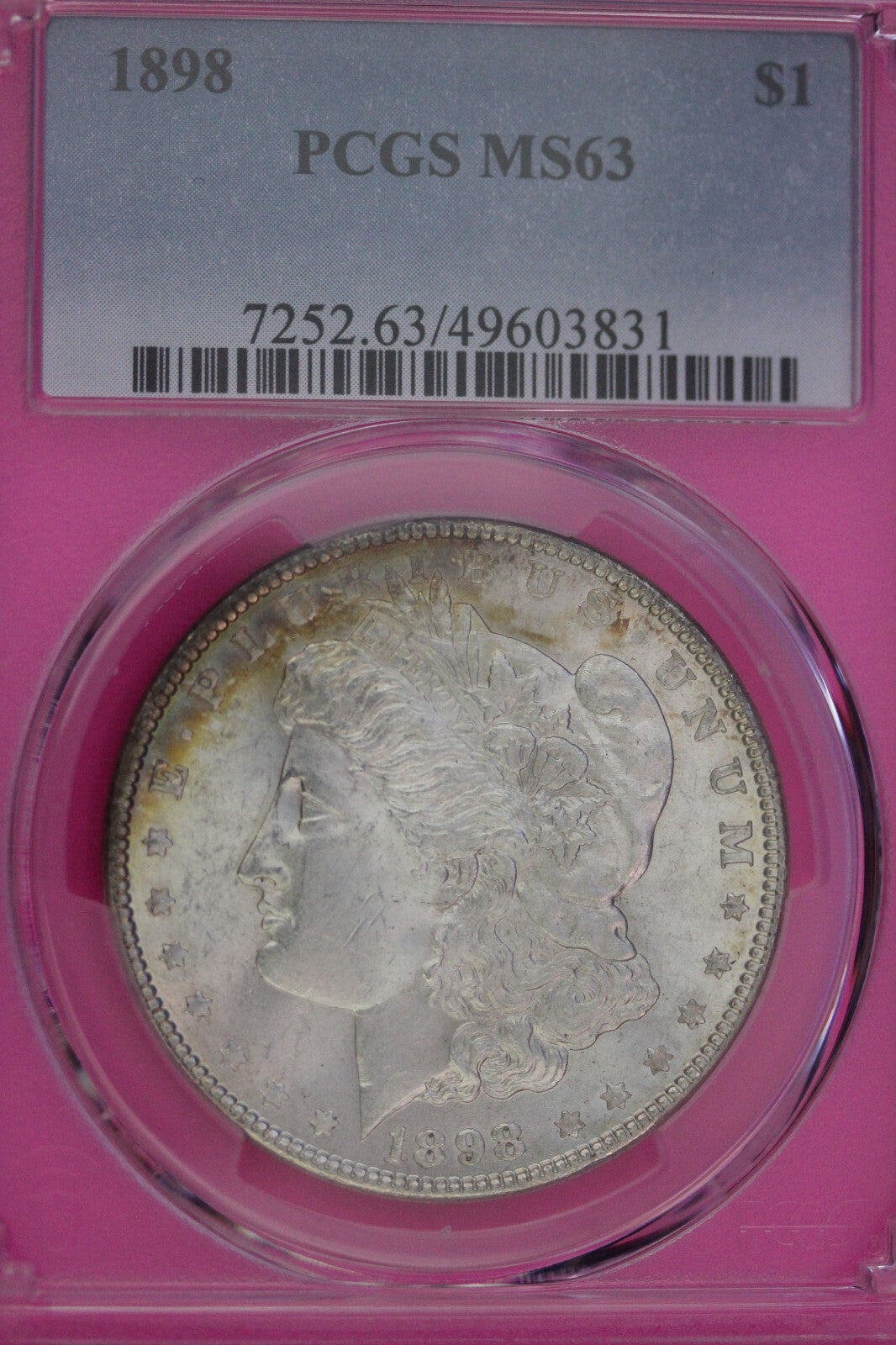 Rainbow Toned 1898 P MS 63 Morgan Liberty Silver Dollar PCGS Certified Slab 21