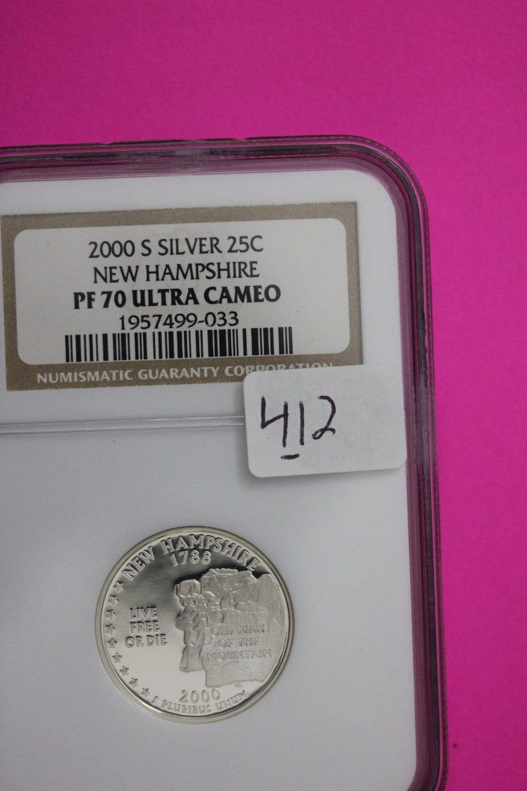 2000 S PF 70 New Hampshire Silver State Quarter NGC Certified Authentic Slab 412