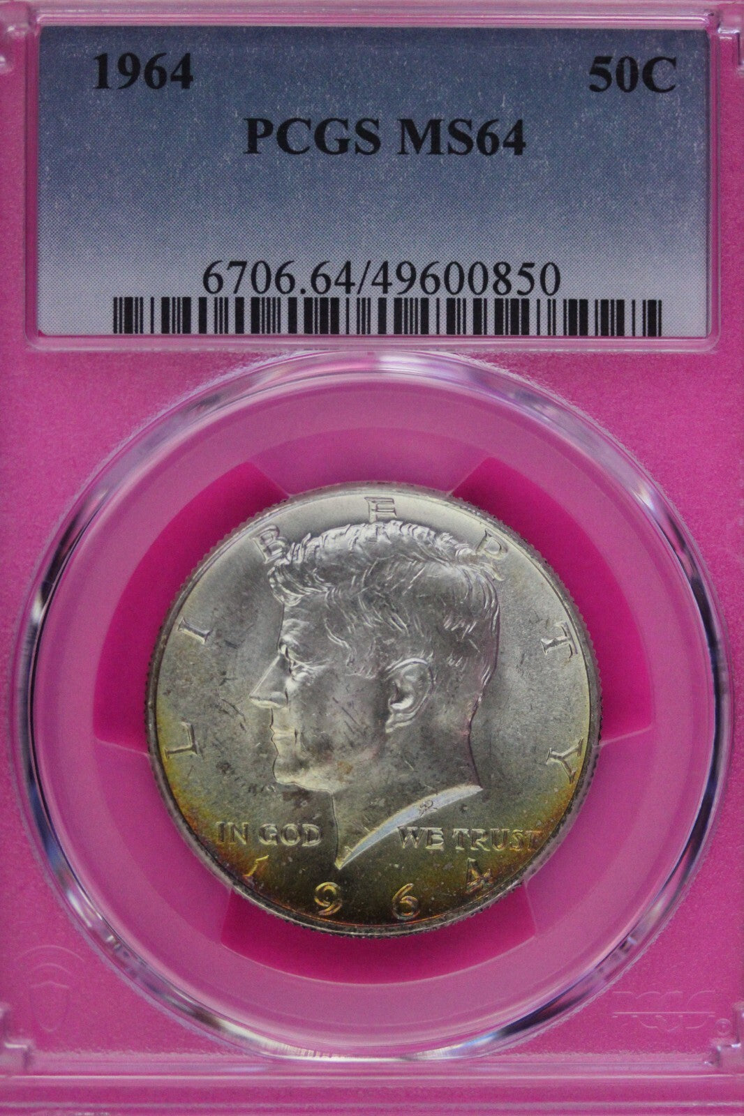 Rainbow Toned 1964 P Silver MS 64 John F Kennedy Silver Half Dollar PCGS 294