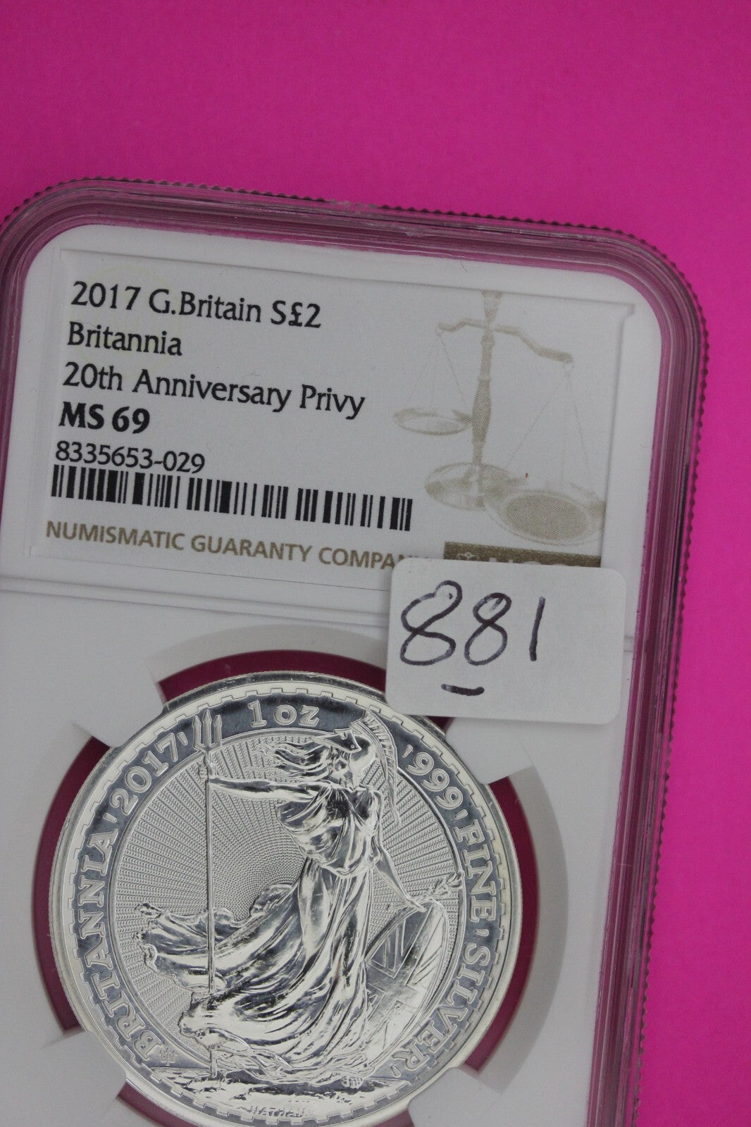 2017 MS 69 Great Britain £2 Britannia 20th Anniversary Privy NGC Graded Slab 881