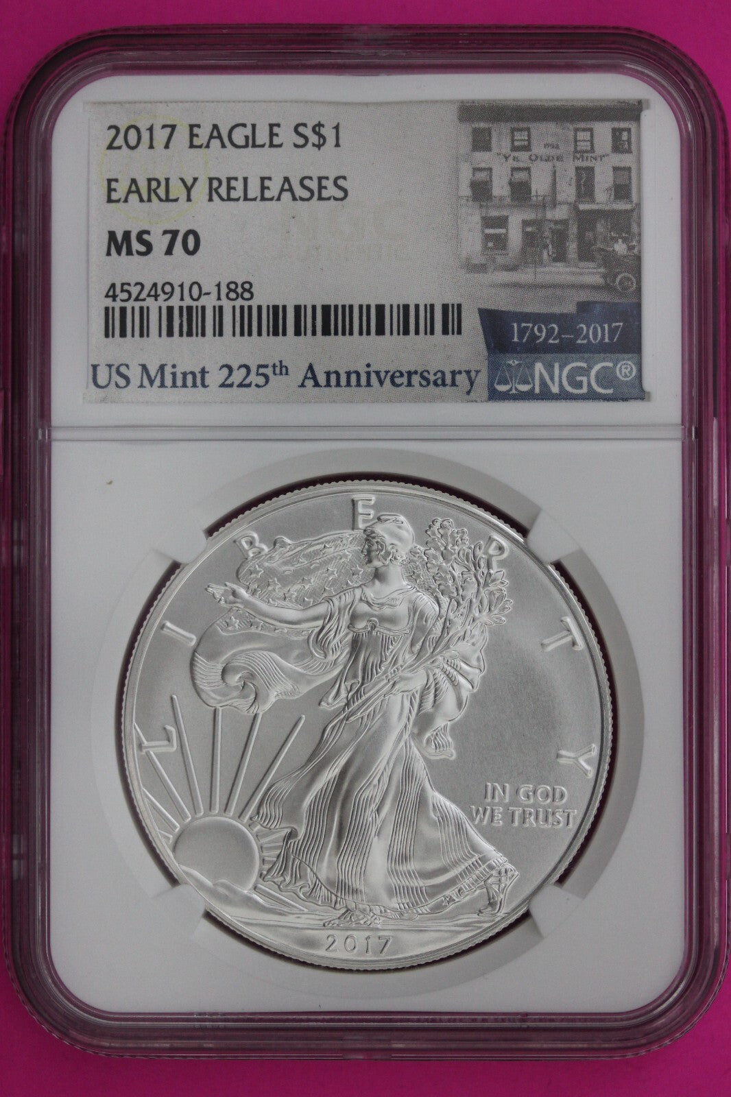 2017 MS 70 Silver Eagle Coin 1 OZ .999 NGC Graded Certified Authentic Slab 520