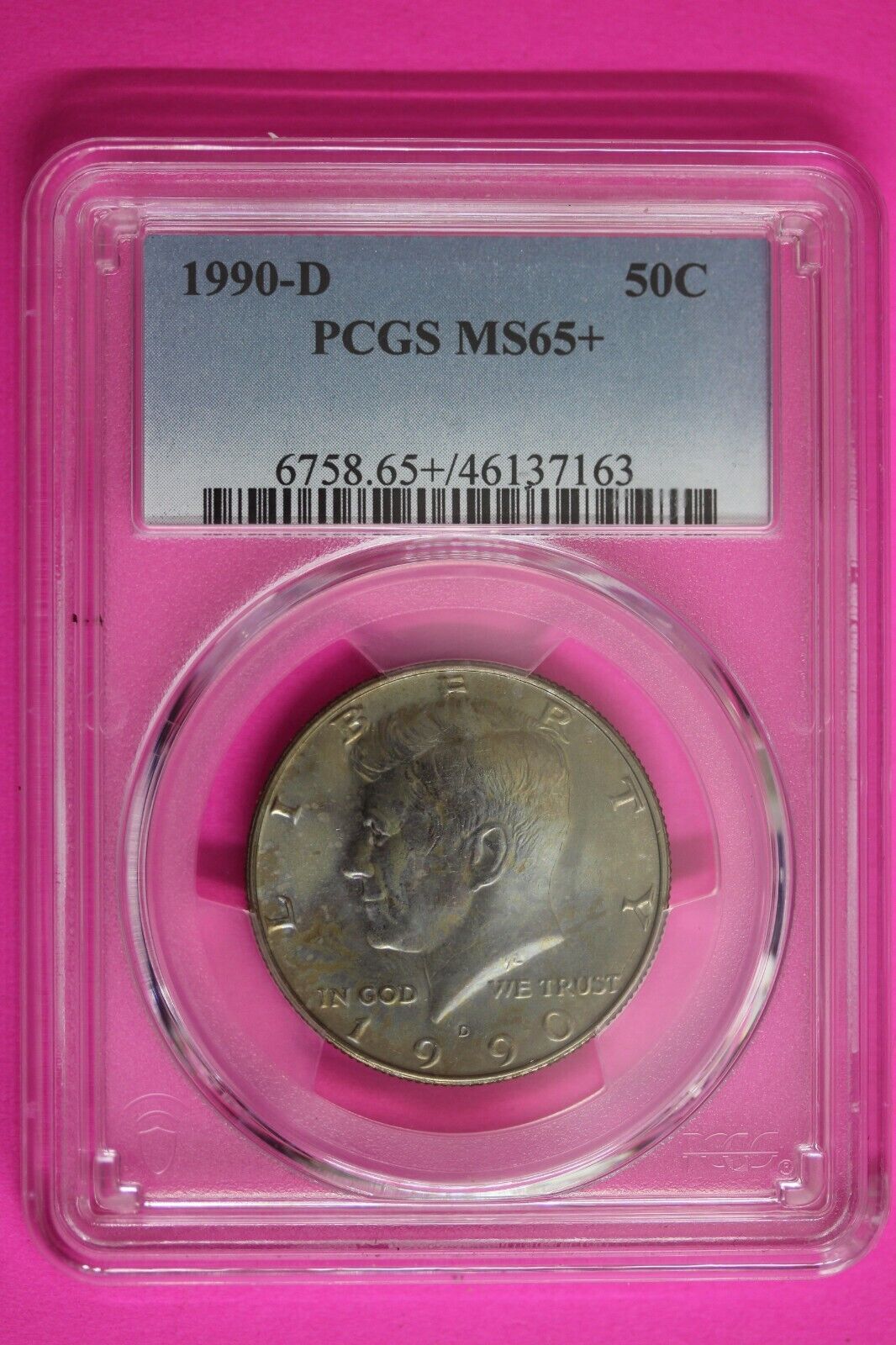 Neon Toned 1990 D MS 65+ John Kennedy Half Dollar PCGS Trueview Slab 1060