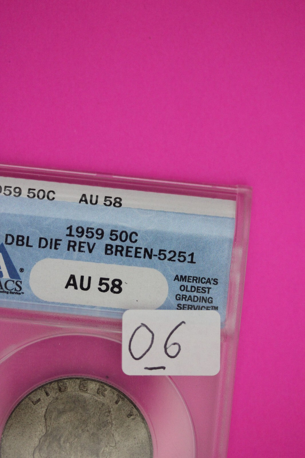 1958 P AU 58 DDR Ben Franklin Silver Half Dollar ANACS Double Die Reverse 06