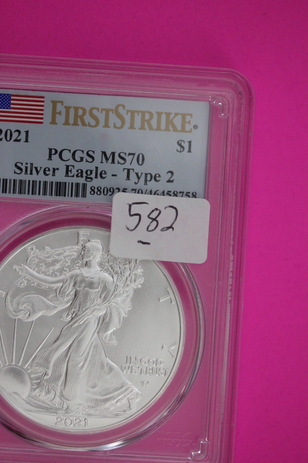 2021 T2 MS 70 Silver Eagle Coin 1 OZ .999 PCGS Certified Graded Authentic 582