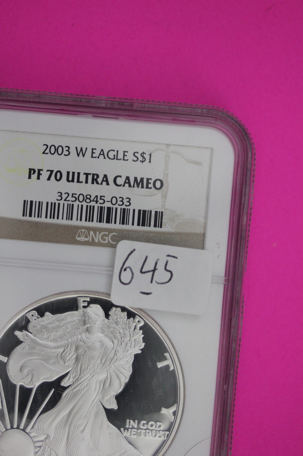 2003 W PF 70 Silver Eagle Coin Proof NGC Certified Graded Authentic Slab 645