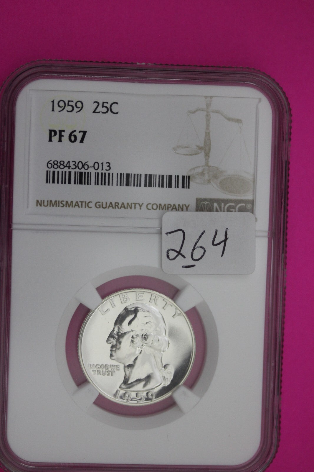 1959 PF 67 Proof Washington Silver Quarter NGC Certified Graded Authentic 264