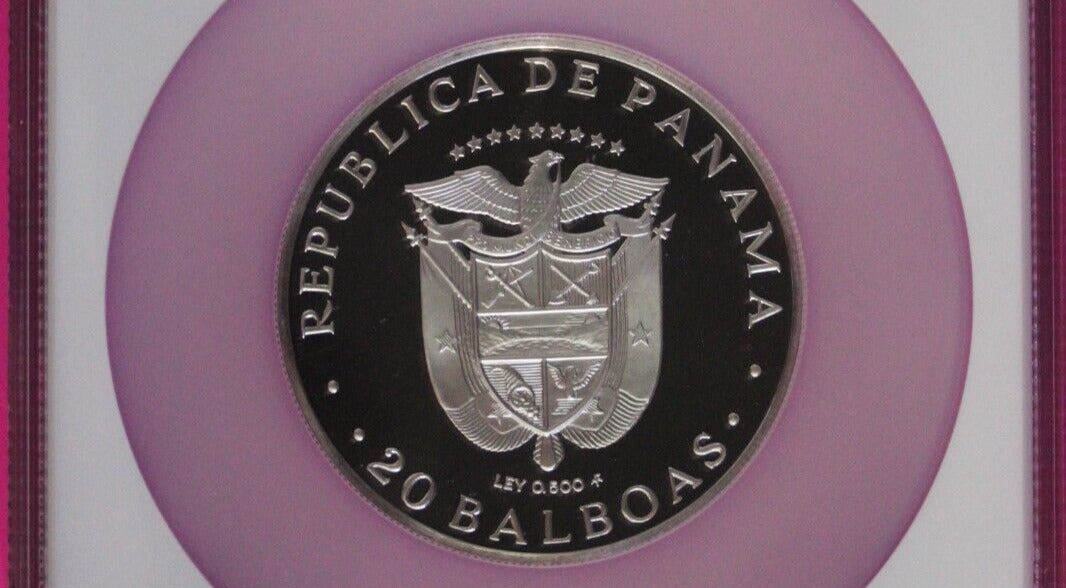 Top Pop 1981 Panama Silver 20 Balboas PF 70 Ultra Cameo NGC Graded Slab 7074