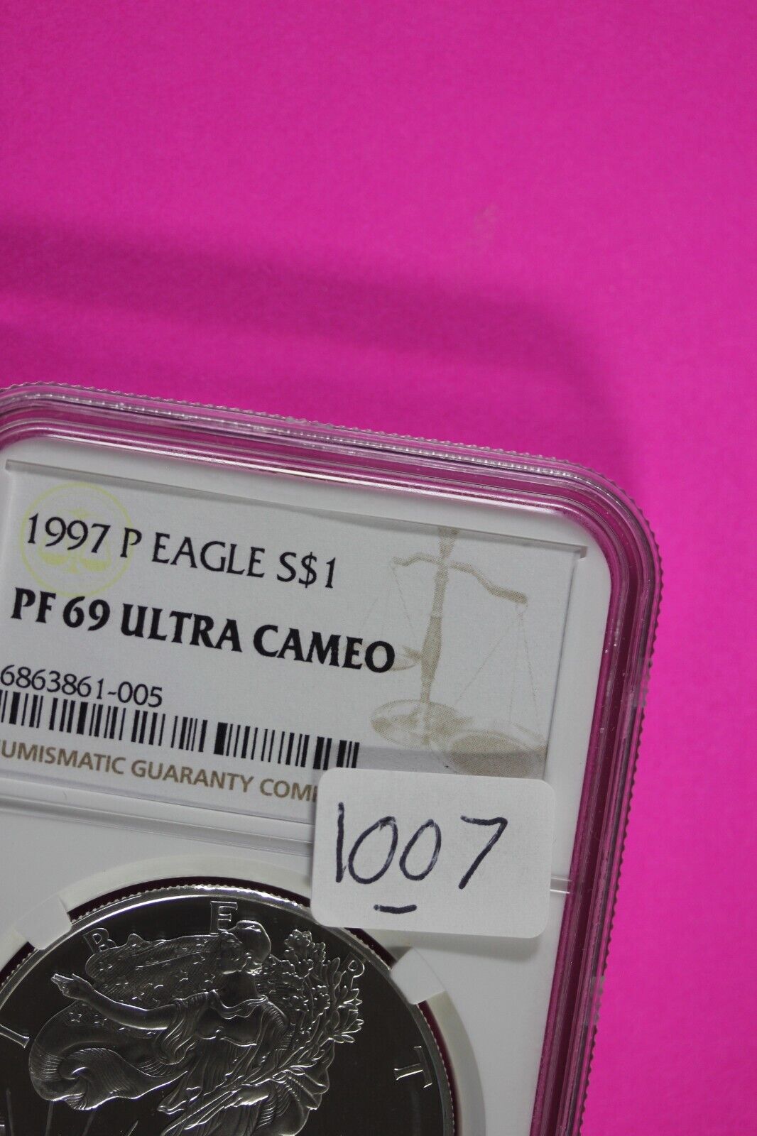 1997 P PF 69 Silver American Eagle Deep Cameo Authentic Proof Coin NGC Slab 1007